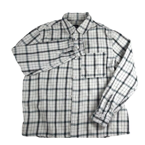 Zara Men's XL Relaxed Fit Ivory Tan Plaid Heavy Long Sleeve Button Up Shirt - Picture 2 of 9